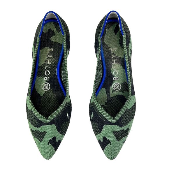 Rothy's The Point Slip On Pointed Toe Ballet Flats Olive Camo Comfort Shoes 6.5 - Picture 1 of 9